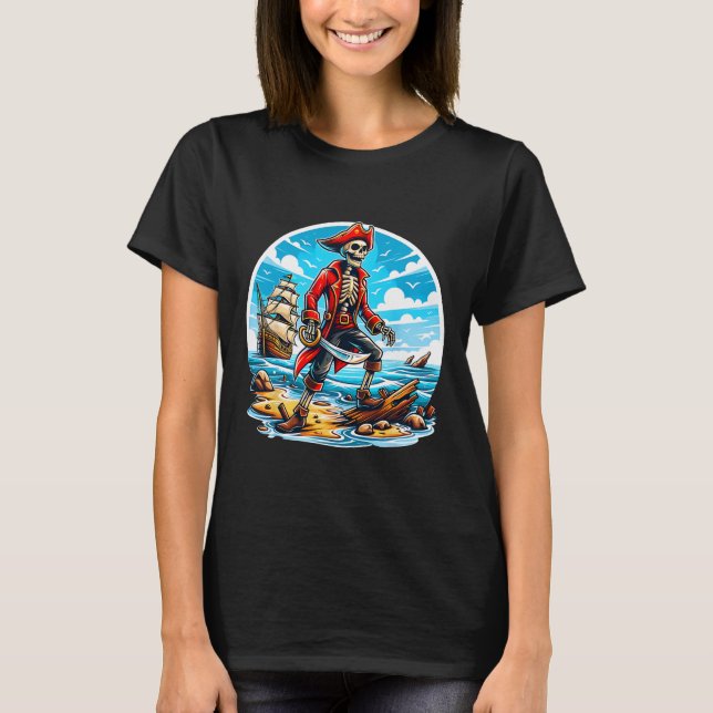 Skeleton Pirate Tee Skull Halloween Skeleton Pirat (Front)