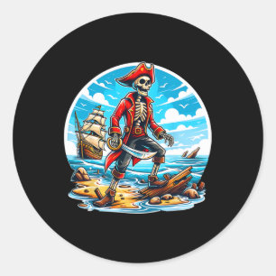 Skeleton Pirate Tee Skull Halloween Skeleton Pirat Classic Round Sticker