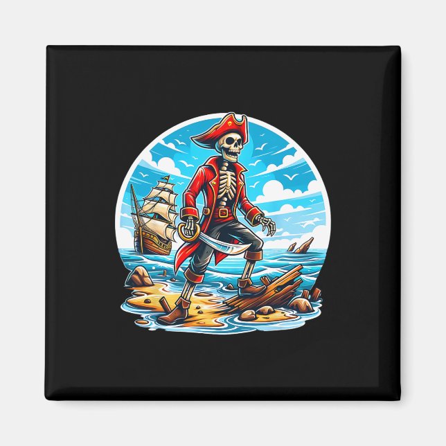 Skeleton Pirate Tee Skull Halloween Skeleton Pirat Magnet (Front)