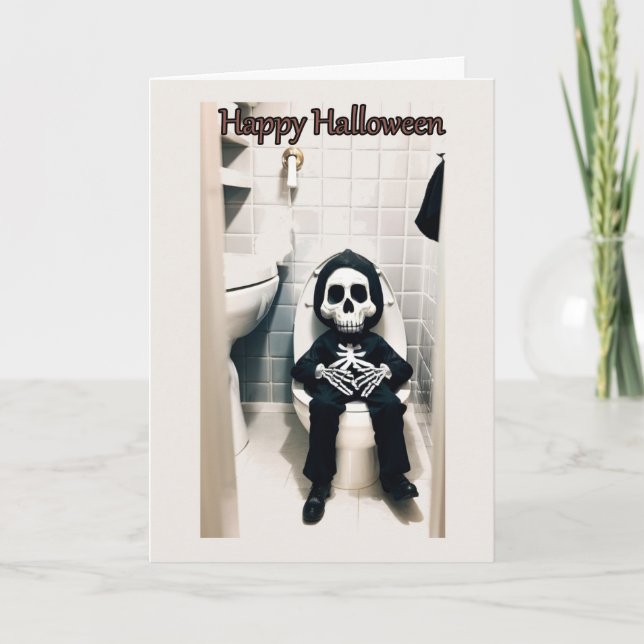 Skeleton Pit Stop Halloween Card (Front)