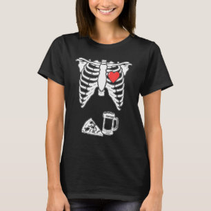 Skeleton Pizza Beer Costume Halloween Party T-Shirt