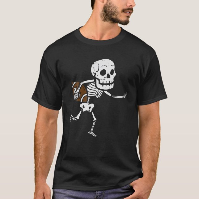 Skeleton Platying American Football Funny T-Shirt (Front)