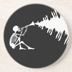Skeleton Playing a Horn Making Music Coaster
