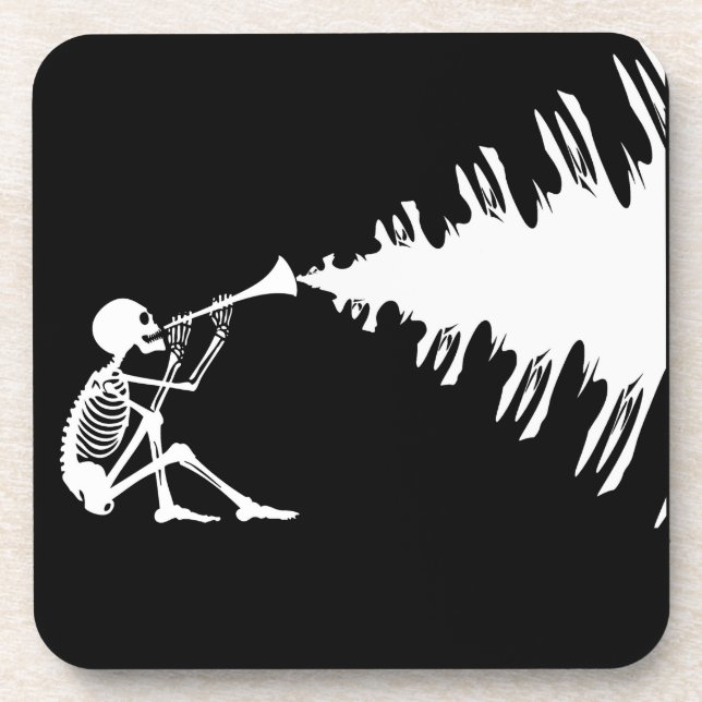 Skeleton Playing a Horn Making Music Coaster (Front)