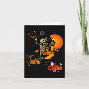 Skeleton Playing Badminton Sport Scary Halloween C Card