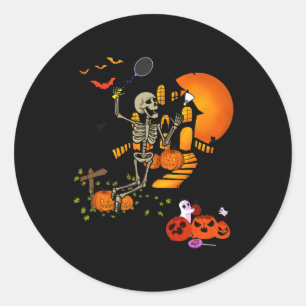 Skeleton Playing Badminton Sport Scary Halloween C Classic Round Sticker
