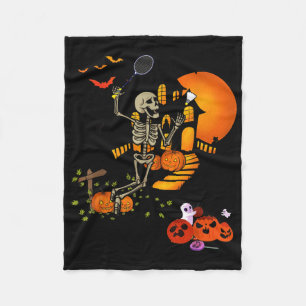 Skeleton Playing Badminton Sport Scary Halloween C Fleece Blanket