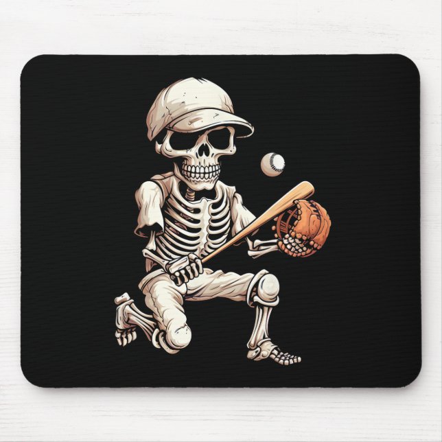 Skeleton Playing Baseball Halloween Skull Lover  Mouse Mat (Front)