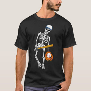 Skeleton Playing Baseball Lazy Halloween Costume F T-Shirt