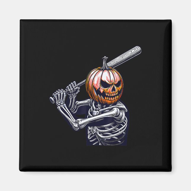 Skeleton Playing Baseball Player Halloween  Magnet (Front)