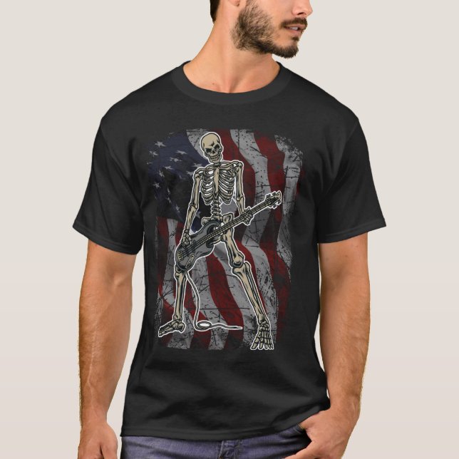 Skeleton Playing Bass for Bassists and Guitar Bass T-Shirt (Front)