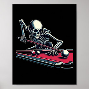 Skeleton Playing Billiards Halloween Billiard Pool Poster
