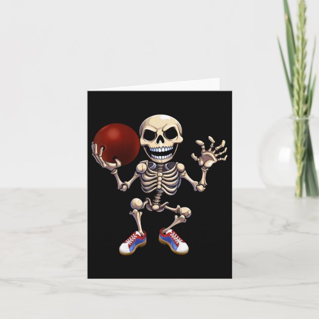 Skeleton Playing Bowling Funny Halloween Skull Kid Card (Front)