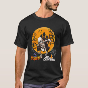 Skeleton Playing Clarinet Halloween Skulls Carved  T-Shirt