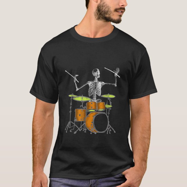 Skeleton Playing Drums Drummer   T-Shirt (Front)