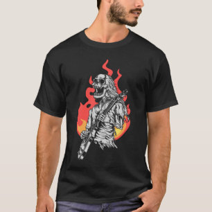 Skeleton playing electric Guitar Flames Rock Music T-Shirt