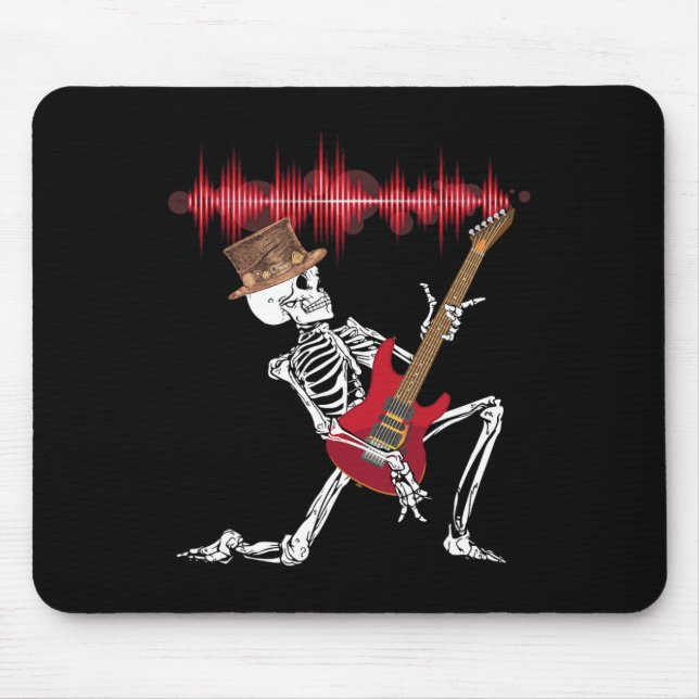 Skeleton Playing Electric Guitar Funny Halloween  Mouse Mat (Front)
