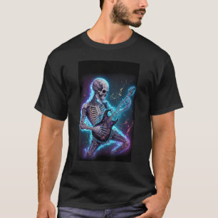 skeleton playing electric guitar in space T-Shirt