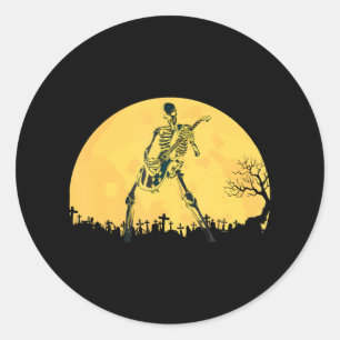 Skeleton Playing Electric Guitar Solo in Moonlit Classic Round Sticker