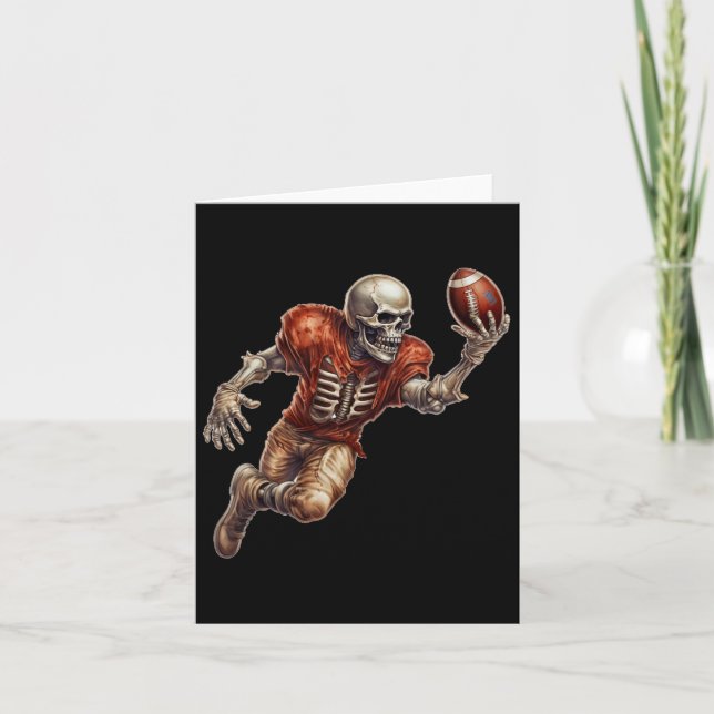Skeleton Playing Footll Cool Touchdown Halloween  Card (Front)