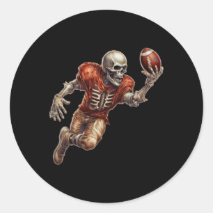 Skeleton Playing Footll Cool Touchdown Halloween Classic Round Sticker