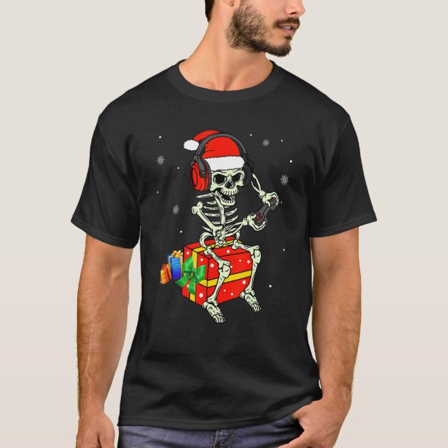 Skeleton Playing Game Christmas Pajaman For Men Bo T-Shirt (Front)