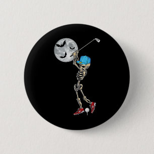 Skeleton Playing Golf Golfing Happy Halloween Day 6 Cm Round Badge