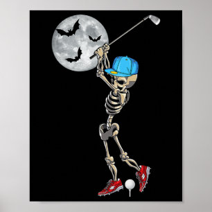 Skeleton Playing Golf Golfing Happy Halloween Day  Poster