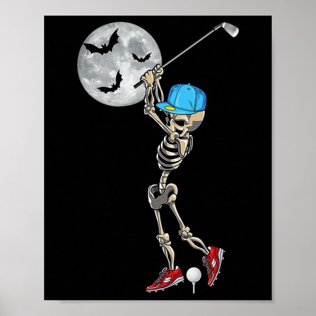 Skeleton Playing Golf Golfing Happy Halloween Day  Poster (Front)