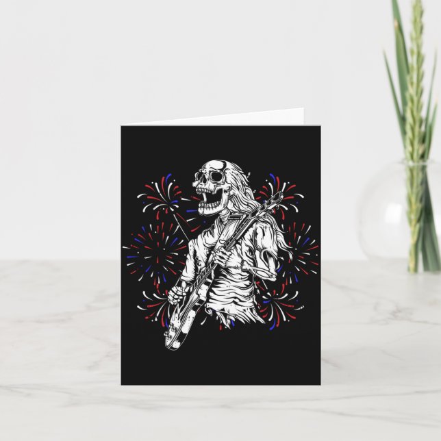 Skeleton Playing Guitar 4th Of July Funny Rocker Card (Front)