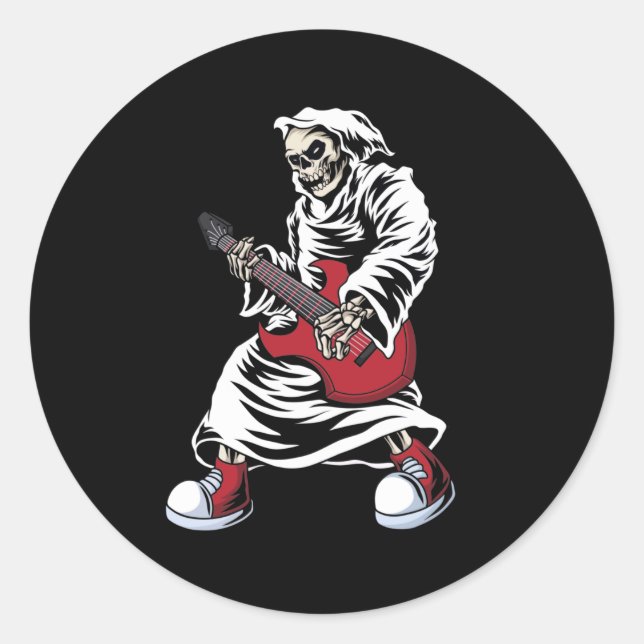 skeleton playing guitar electric Acoustic Classic Round Sticker (Front)
