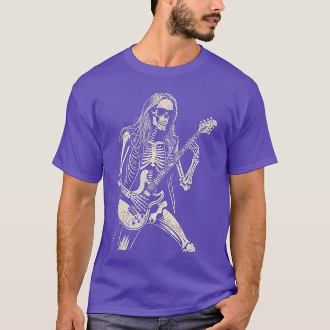 Skeleton Playing Guitar Graphic Rock and Roll Rock T-Shirt (Front)