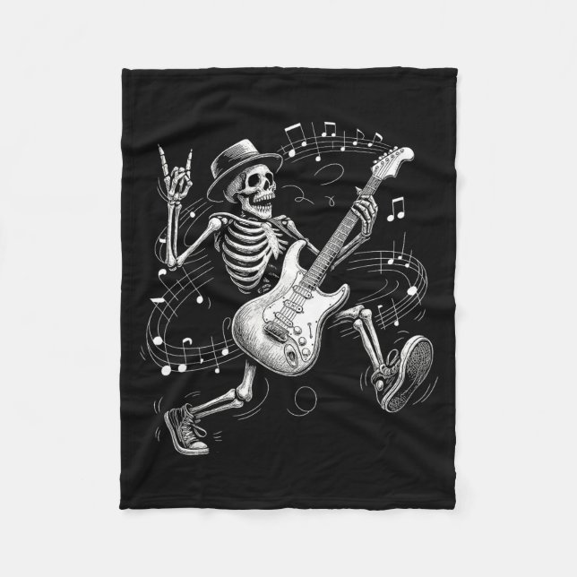 Skeleton Playing Guitar Music For Men Women Rock B Fleece Blanket (Front)