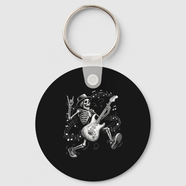 Skeleton Playing Guitar Music For Men Women Rock B Key Ring (Front)