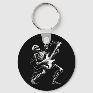 Skeleton Playing Guitar Music for Men Women Rock Key Ring