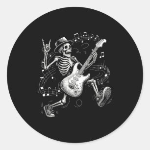 Skeleton Playing Guitar Music Gifts For Men Women Classic Round Sticker