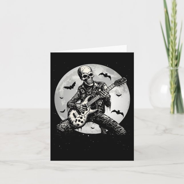 Skeleton Playing Guitar Punk Rock Music Halloween  Card (Front)