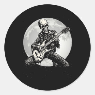 Skeleton Playing Guitar Punk Rock Music Halloween Classic Round Sticker