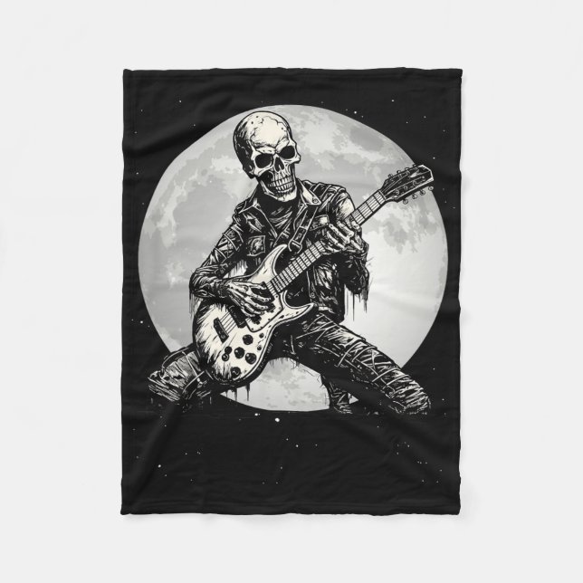 Skeleton Playing Guitar Punk Rock Music Halloween  Fleece Blanket (Front)
