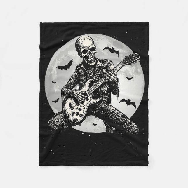 Skeleton Playing Guitar Punk Rock Music Halloween  Fleece Blanket (Front)