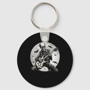 Skeleton Playing Guitar Punk Rock Music Halloween Key Ring