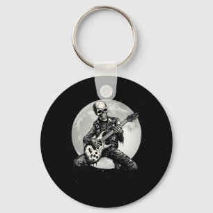 Skeleton Playing Guitar Punk Rock Music Halloween Key Ring