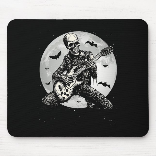 Skeleton Playing Guitar Punk Rock Music Halloween  Mouse Mat (Front)