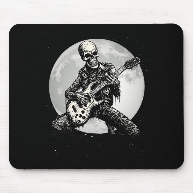 Skeleton Playing Guitar Punk Rock Music Halloween  Mouse Mat (Front)