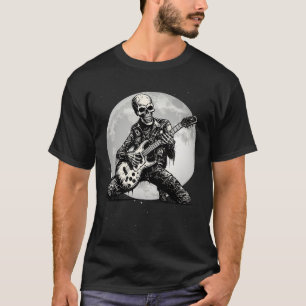 Skeleton Playing Guitar Punk Rock Music Halloween  T-Shirt