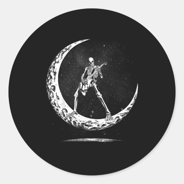 Skeleton Playing Guitar Rock And Roll Band For Men Classic Round Sticker (Front)