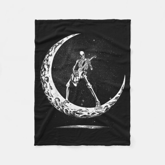 Skeleton Playing Guitar Rock And Roll Band For Men Fleece Blanket (Front)