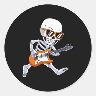 Skeleton Playing Guitar Rock And Roll Boys Kids  Classic Round Sticker