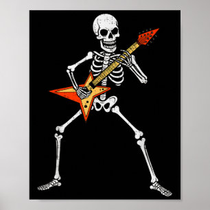 Skeleton Playing Guitar Rock Music Soky Halloween Poster
