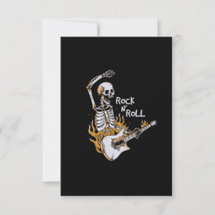 Skeleton playing guitar with fire thank you card